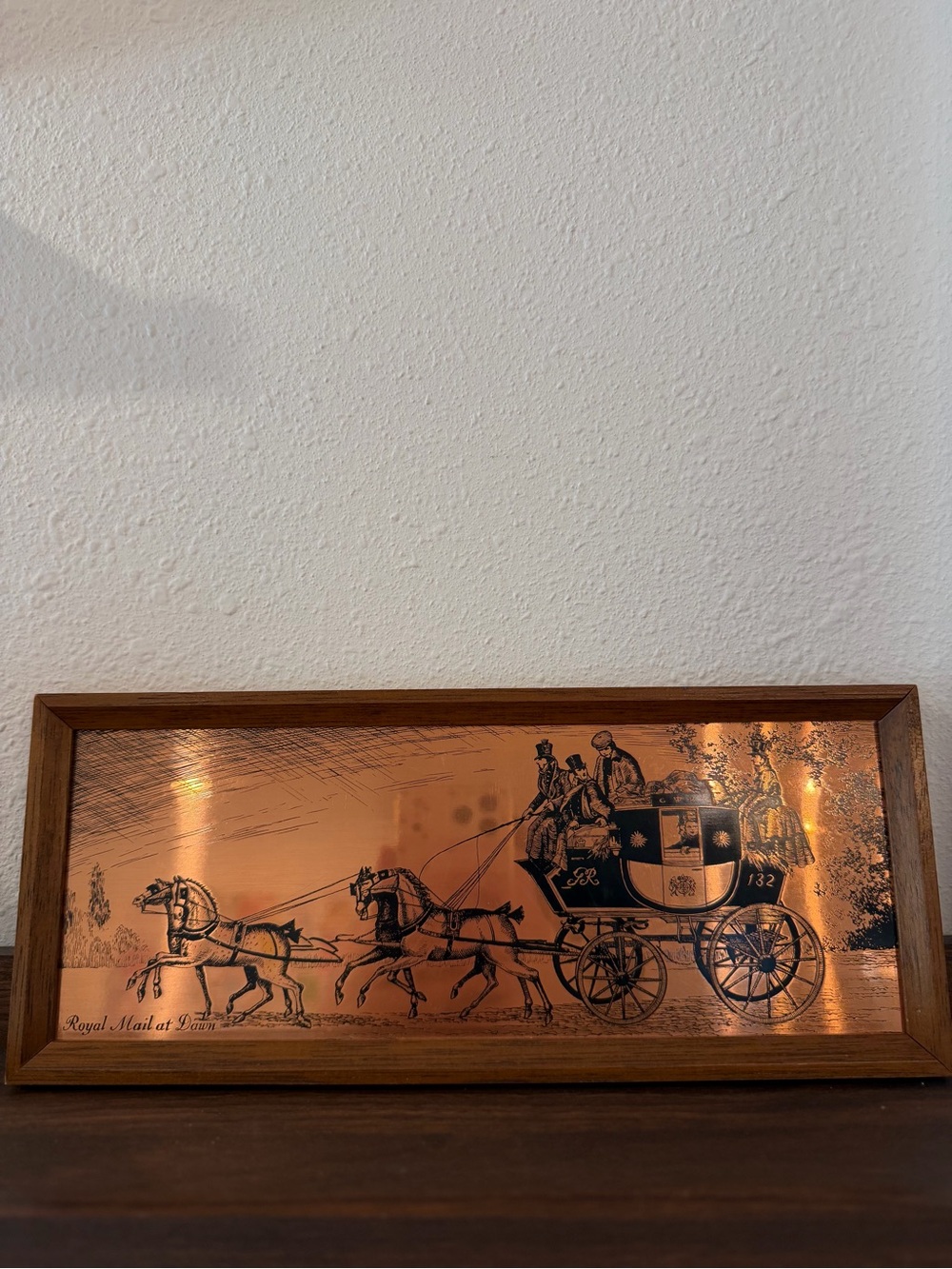 Vintage Copper-Toned Horse-Drawn Carriage Wall Plaque